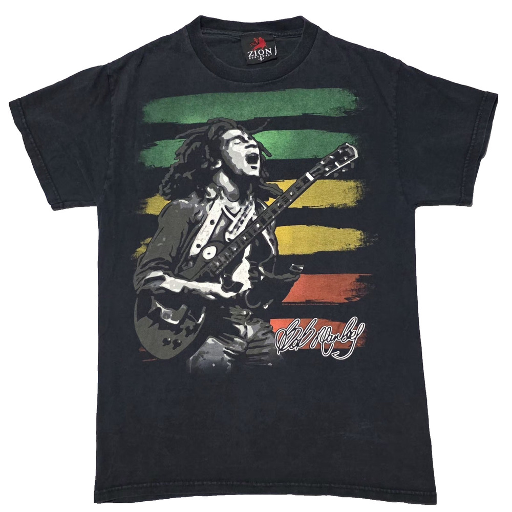 Vintage 2007 Bob Marley Zion Rootswear T-Shirt - Size Small Black Rasta Graphic